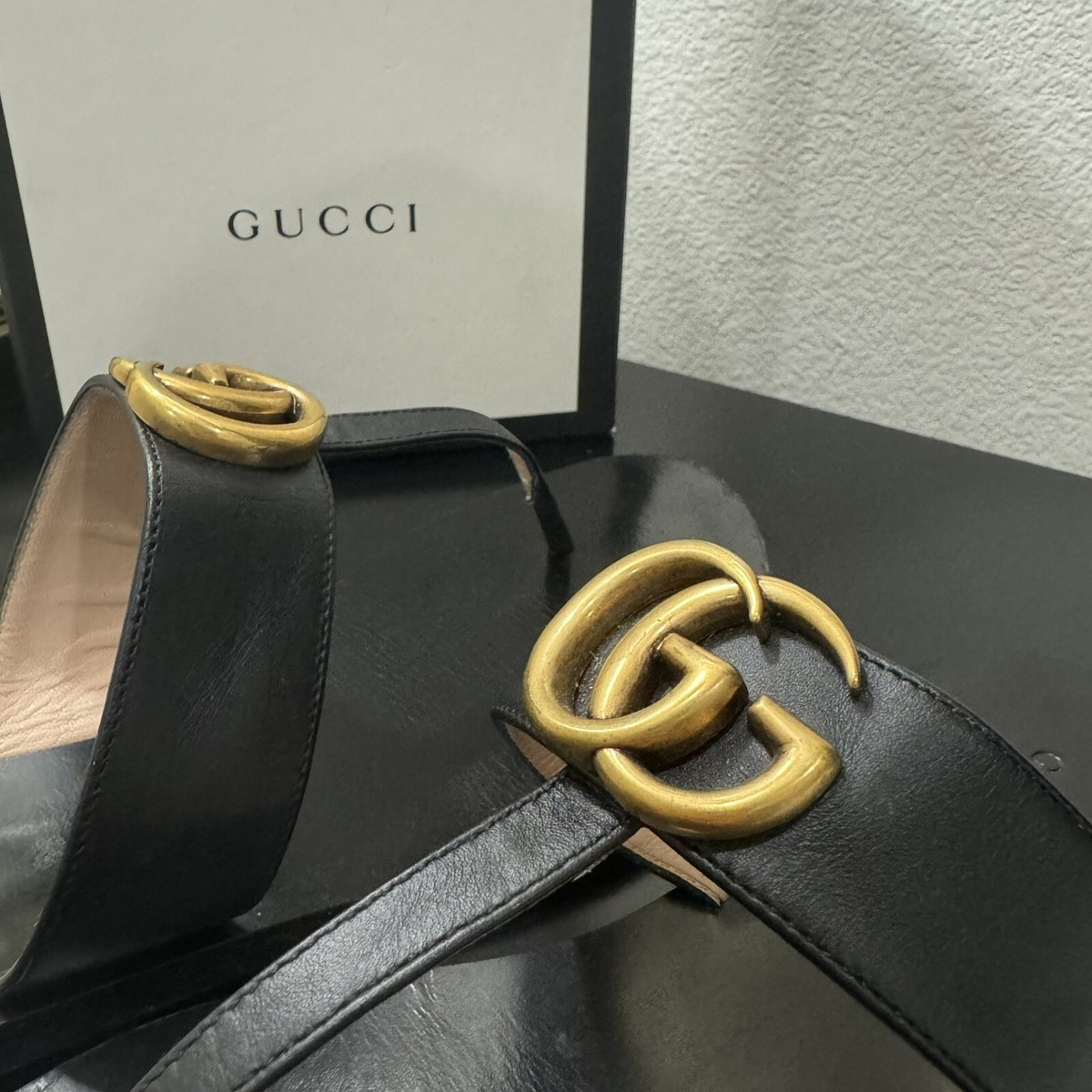 Gucci GG Leather Thong Sandal Black 37 | eBay