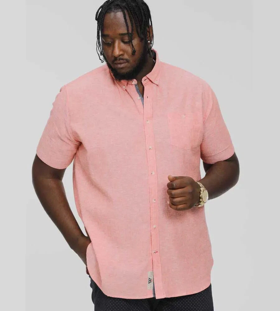 D555 Duke Big Mens Salmon Cotton Linen Shirt Short Sleeves 2XL-6XL (101513-K)