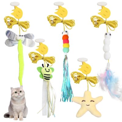 5PCS Interactive Cat Feather Toys Door Hanging Teaser for Indoor Exercise