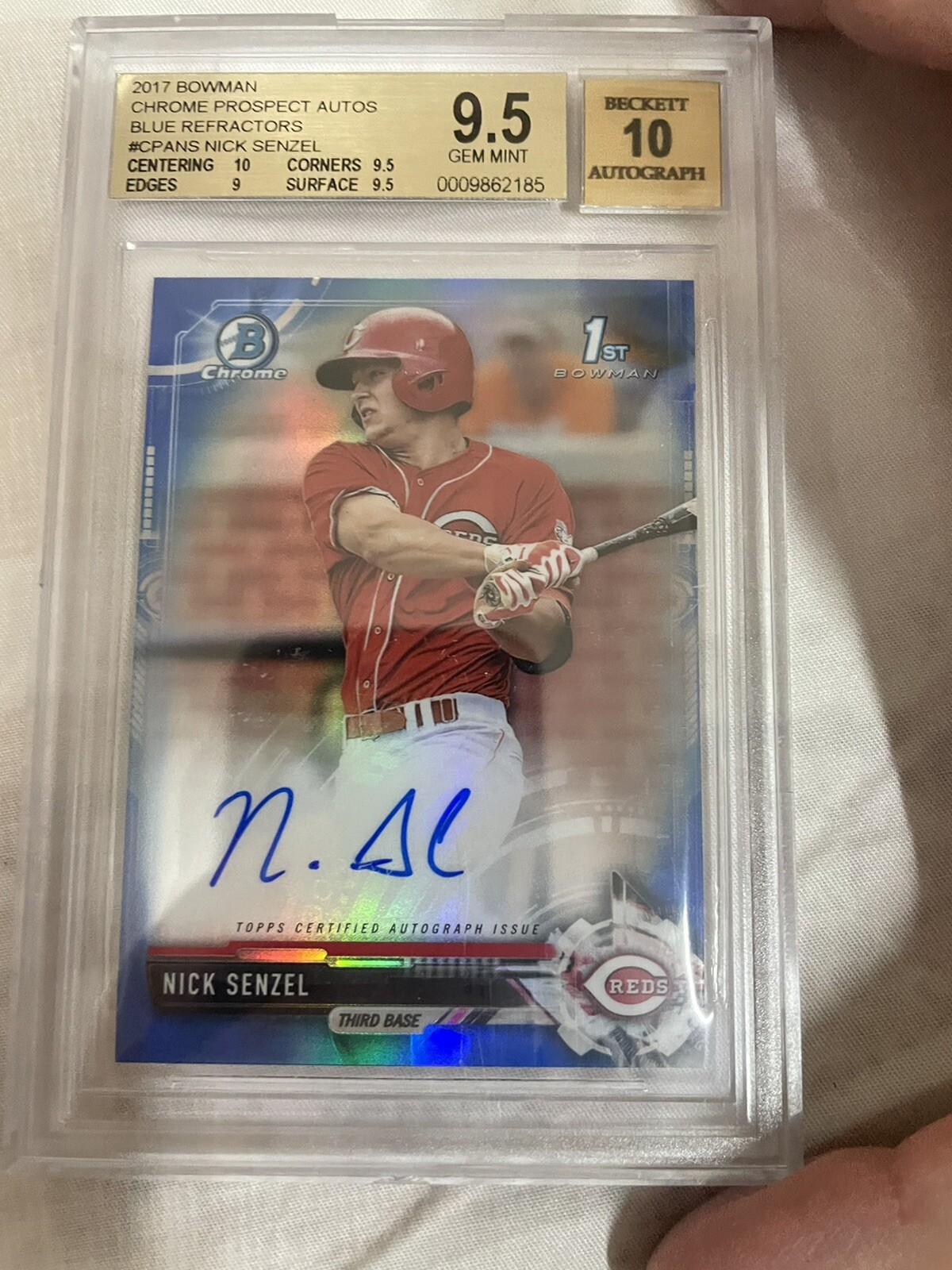 Nick Senzel 2017 Bowman Chrome Blue Refractor Auto/150 BGS9.5
