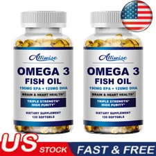 2*120 Omega 3 Fish Oil Capsules 3x Strength 1000mg EPA&DHA,Brain&Heart Health