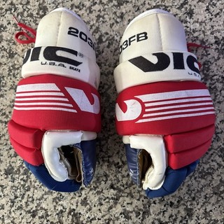 VIC Leather Palm Hockey Gloves 203FB USA Blue/RED/White Pro Tec Thumb Mens L 13”