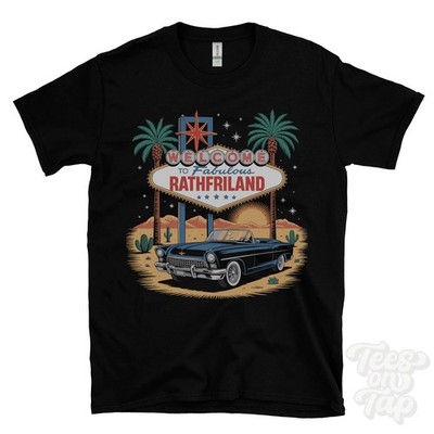 Lustiges T-SHIRT RATHFRILAND LAS VEGAS ZEICHENPARODIE County Down Nordirland