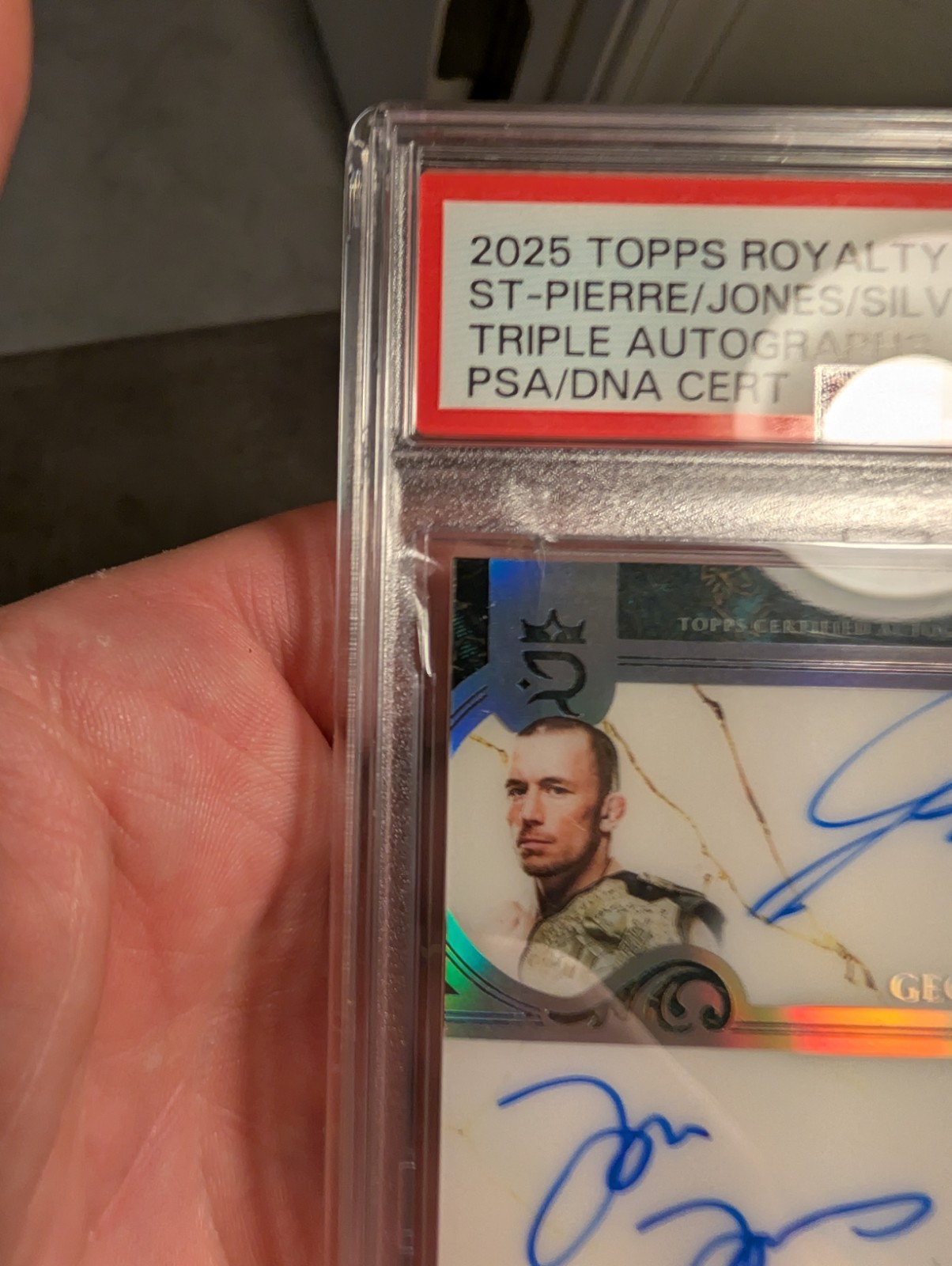 2025 Topps Royalty UFC GSP / Jon Jones / Anderson Silva Triple Auto /10  view 3