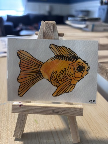 ACEO Original Painting, Colorful Fish, Watercolor Painting