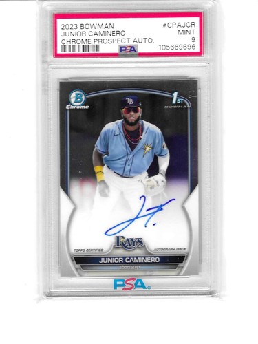 Junior Caminero #CPA-JCR 2023 Bowman Chrome Prospect Autographs card