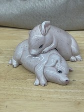 Pair Ceramic Pigs Figurine Nesting on one another Speckled see pics vintage