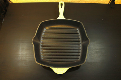 Le Creuset Square Grill Pan Skillet 11in Kiwi Green #26 Cast Iron Griddle Clean