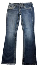 Vigoss Jeans Women 7/8 Length 33 Blue The Chelsea Slim Boot Sparkly Buttons Embr