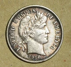 1910 Barber Dime AU Details Scrape on cheek Light Toning No Reserve
