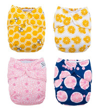 Cloth Pocket Diapers 4 Pack with 4 Inserts - Waterproof Cover, Washable, Reusabl