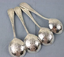 Lot of 4 Durgin Chrysanthemum sterling round soup spoons 5.5" long