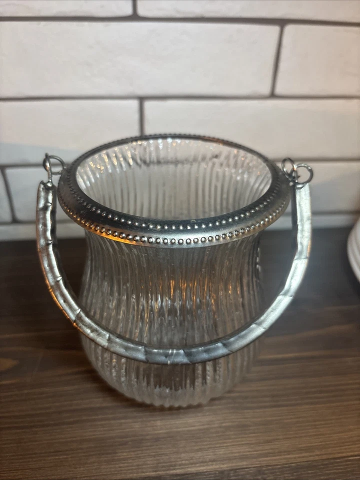 Винтажная посеребренная и стеклянная корзина с ручкой для свечи, безделушек и т. д. - Изображение 2 из 4