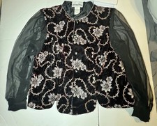 Another Thyme Vtg Women s Sz 2XL Black Velvet Jacket Gold Silver Floral