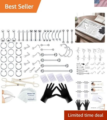 Deluxe Nose Piercing Kit: Hypoallergenic Stainless Steel with 12G-20G Needles - product listing photo