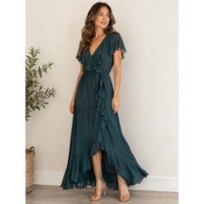 Show Me Your Mumu Kendall Maxi Dress Emerald Green Ruffle Flutter Sleeve Women M