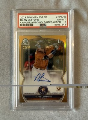 2023 Bowman Chrome Ryan Clifford Gold Refractor Auto /50 1st Edition Rare PSA 8