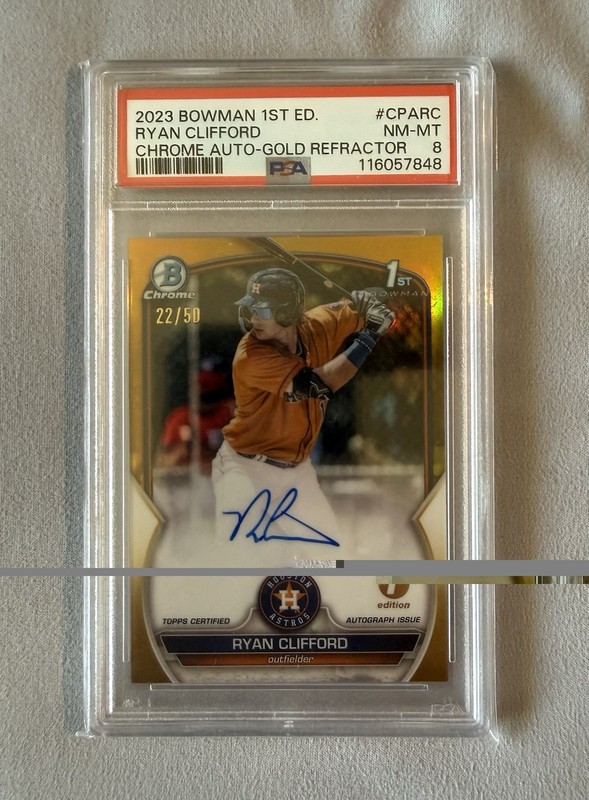 2023 Bowman Chrome Ryan Clifford Gold Refractor Auto /50 1st Edition Rare PSA 8