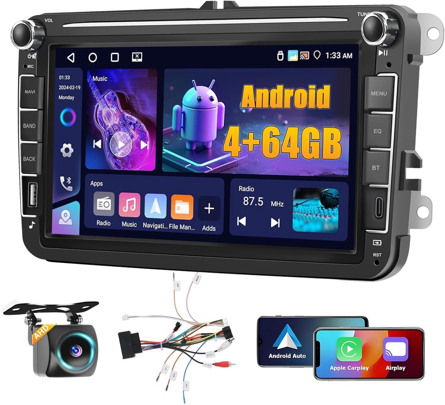 Autoradio 4+64G CarPlay Android 8'' per VW Golf Passat Seat Skoda