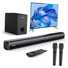 Karaoke Soundbar with Subwoofer for TV: Sound Bar with 2 Wireless Microphones