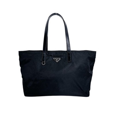PRADA Triangle Logo Tote Bag Nylon schwarz Damen