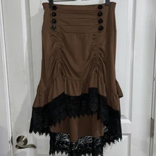 Retro Women's Gothic Victorian Steampunk Skirt Ruffle High Low Lace Dress Size M