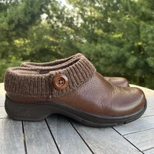 Dansko Kenzie Clogs Womens 39EU/9US SlipOn Comfort Shoes Knit Trim Leather Brown
