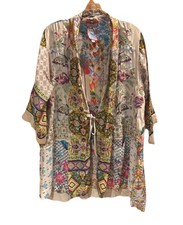 Johnny Was 100 Silk Tempo Mix Embroidered Floral Kimono Size Small