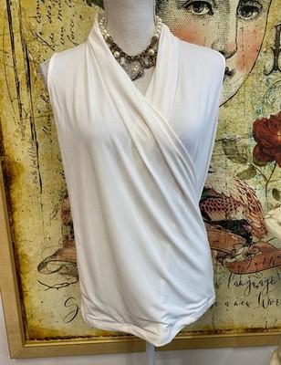 IMAN Global Chic Sleeveless Drape Front Top Natural New Ruched Layer