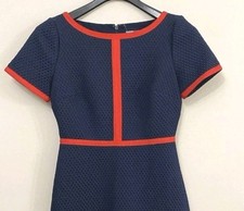 J Crew Matelasse Dress Knee Length A-Line Tea Navy Red Nautical (Size 4)