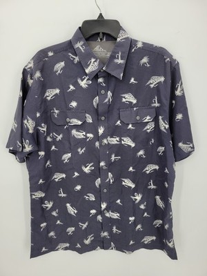 Croft & Barrow Shirt Mens Large Gray Fly Fishing Print Performance Quick Dry