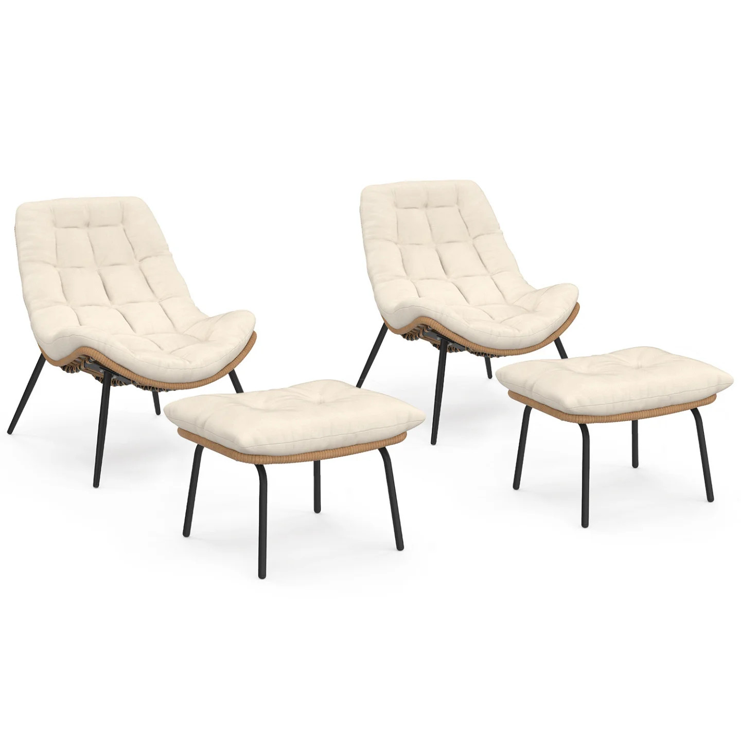 Fauteuil de jardin relax LOA multiposition avec repose-pieds et coussin écru lavable