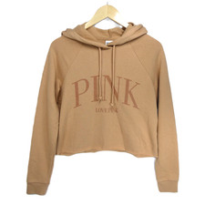New Victoria's Secret PINK Golden Beige XS Fleece Cropped Everyday Hoodie Love