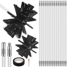 20 Feet Chimney Sweep Brush Kit - 15 Flexible Extendable Rods with Two Sizes ...