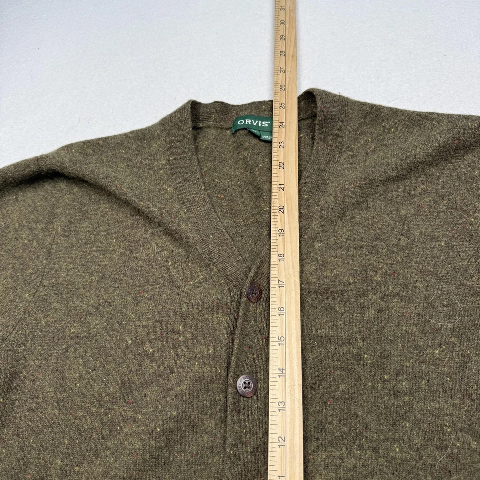 Orvis Sweater Mens Large Green 100% Wool Button Front Cardigan Pockets Knit - Image 3 of 4