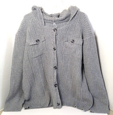 Manly Cardigan Sweater Men L Gray Hooded Cotton Linen Chunky Grandpa Luxury Cozy