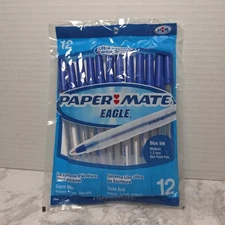Vintage Paper Mate Eagle Blue Ink Medium 1.2 mm Ballpoint Pens 12 Count