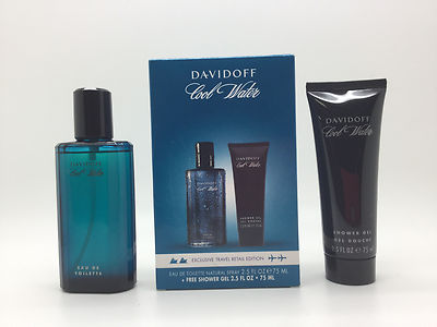Cool Water by Davidoff 2.5 oz + 2.5 oz gel EDT Spray for Men Giftset (Vintage)