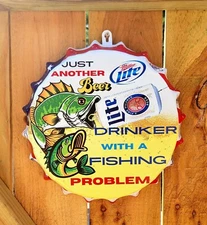 Funny Fishing Bass Miller Lite  Beer Metal Sign Man cave Wall  Decor  Bar Decor 