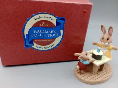 Hallmark 1988 TENDER TOUCHES Rabbits with Cake May All Wishes True Figurine