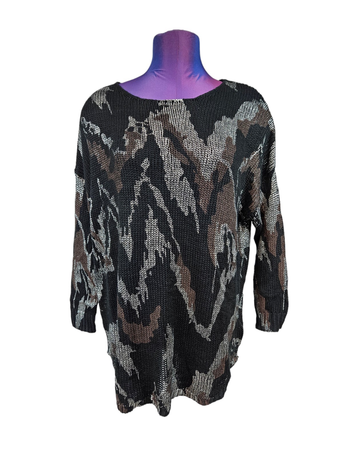 NWT Bohoartist Black & Silver Metallic Oversized Scoop Neck Sweater Medium N60