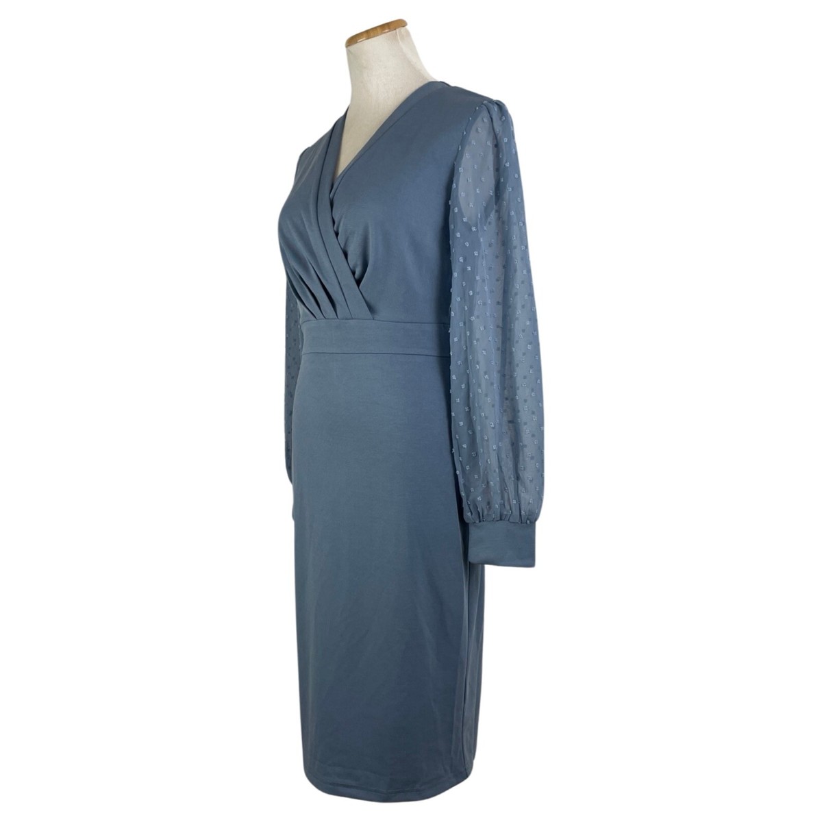 Grace Karin Dress Size Small NWT Powder Blue Stretch Twill Sheer Sleeves  Sheath | eBay