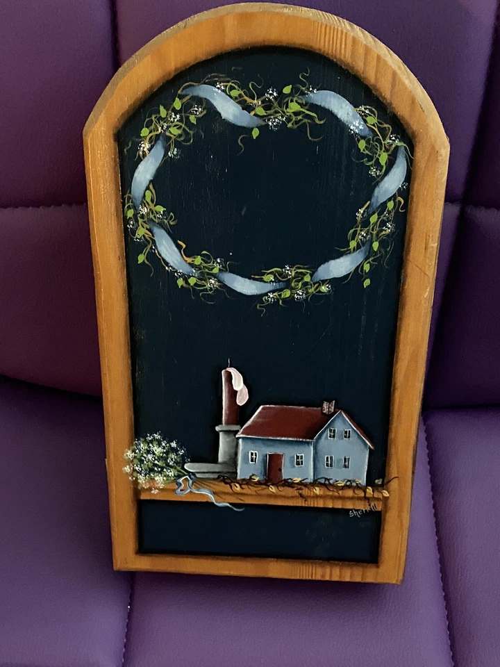 Caja de gabinete porta llaves de pared de madera pintada a mano vintage firmada Sherrill Foto 4 de 4