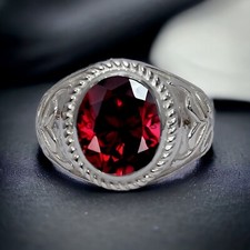 Garnet Gemstone With 925 Sterling Silver Ring For Men's AL776