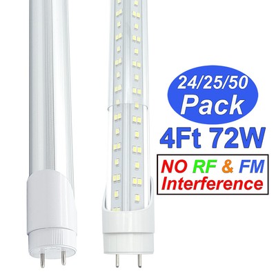 24-50Pack 4FT T8 LED Tube Light Bulbs G13 Bi-Pin LED Shop Lights 6500K 72W 6500K