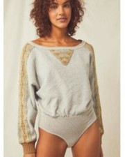 Free People Side Eye Sweater Bodysuit, Grey, X-Small, RRP 88