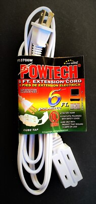 #ad 6ft White Electrical Extension Cord Power Wire 2 Prong 3 Way Electric Adapter $10.69