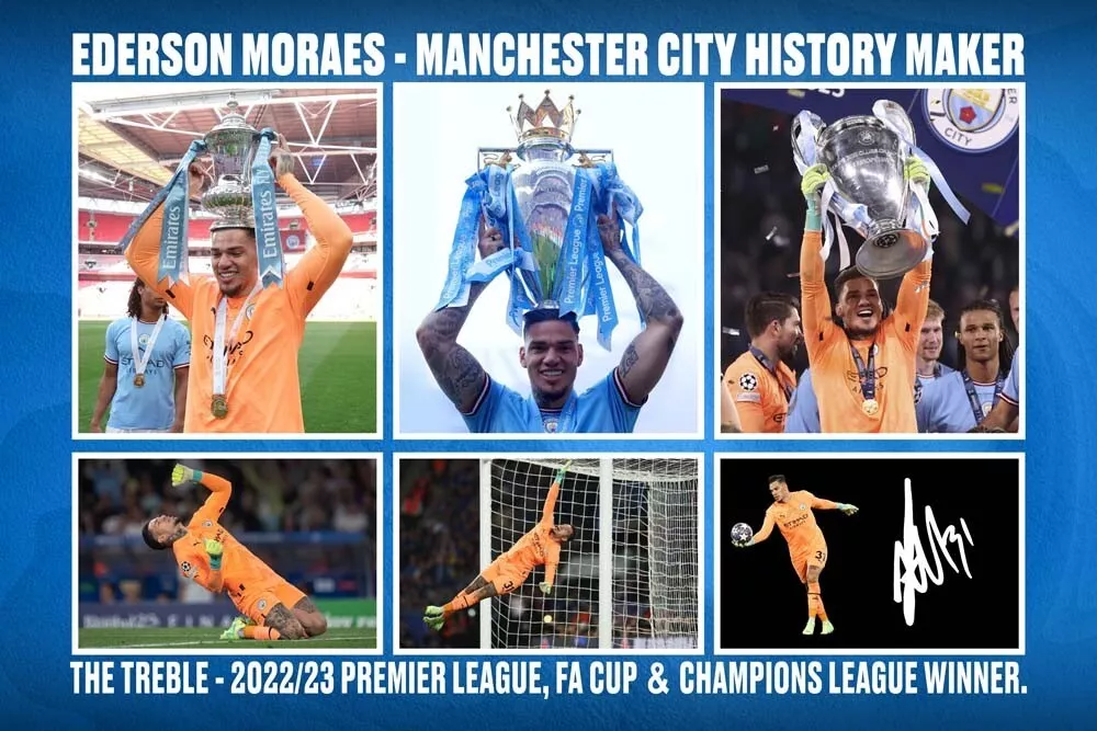 Ederson Manchester City Treble Winner Signed Pre-Print 12X8 Montage PHOTO  Gift | eBay