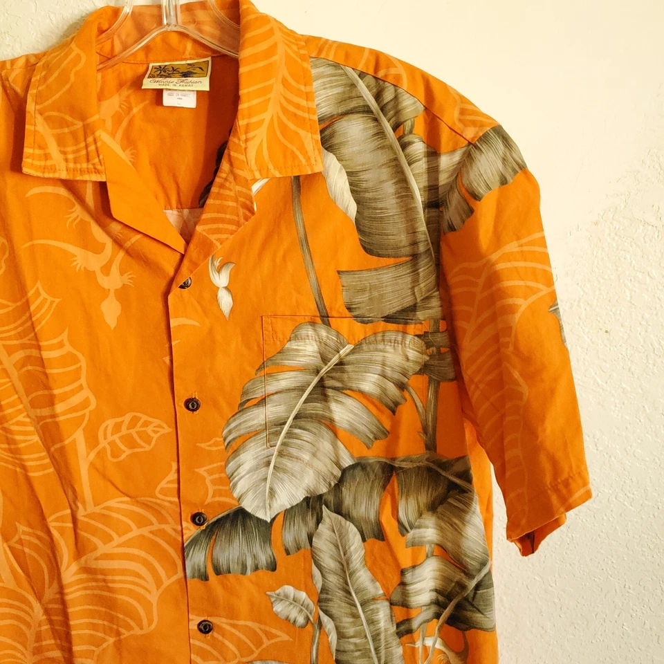 Camisa Aloha Vintage Winnie Fashions Hawaiana Abotonada L Naranja Verde Tropical Foto 3 de 4