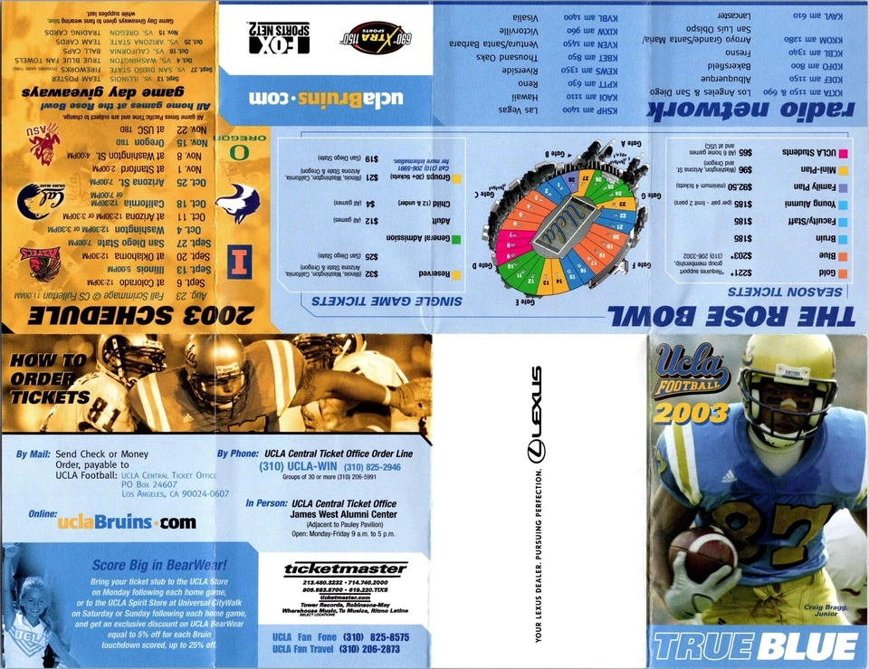 POCKET SCHEDULE - UCLA Bruins (2003 Season) Craig Bragg NCAA Football Foto 4 de 4
